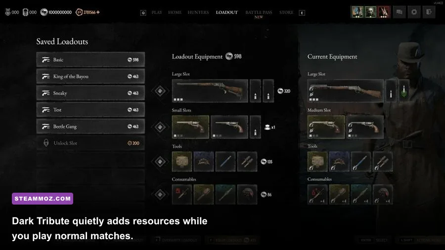 Dark Tribute reward screen in Hunt Showdown 1896 showing progression rewards