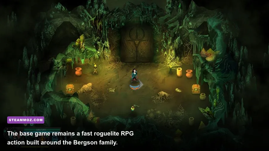 Children of Morta heroes fighting corruption in a dungeon gameplay screenshot