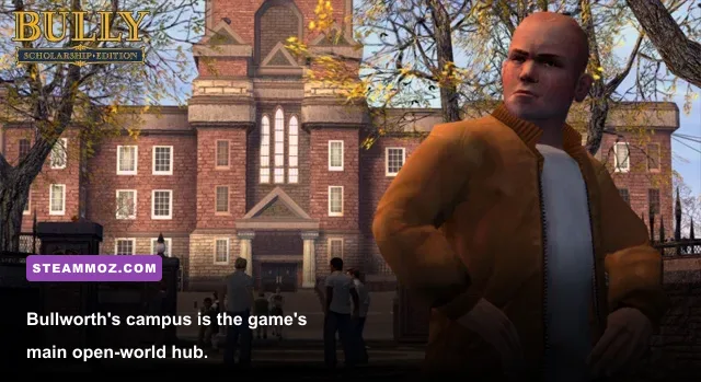 Bully Scholarship Edition gameplay showing Bullworth Academy campus
