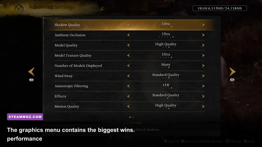 Dungeons 3 PC graphics settings menu with resolution, shadows, and anti-aliasing options