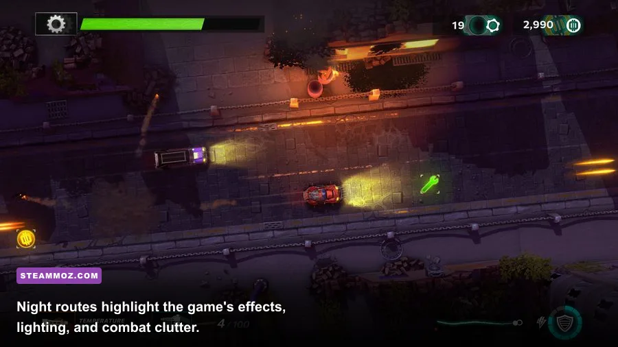 Gearshifters vehicles racing through a dark neon-lit road