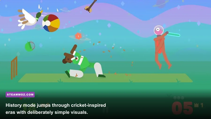 Cricket Through the Ages History mode showing ancient-era cricket gameplay