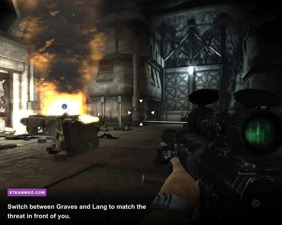 Conflict Denied Ops screenshot showing the two playable agents using cover during a firefight
