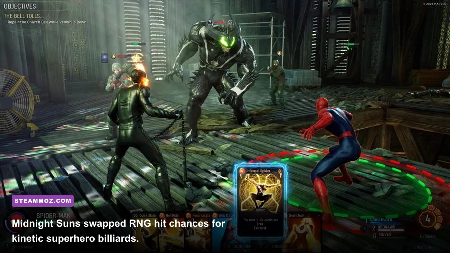 Marvel's Midnight Suns hero card positioning and knockback combat mechanics