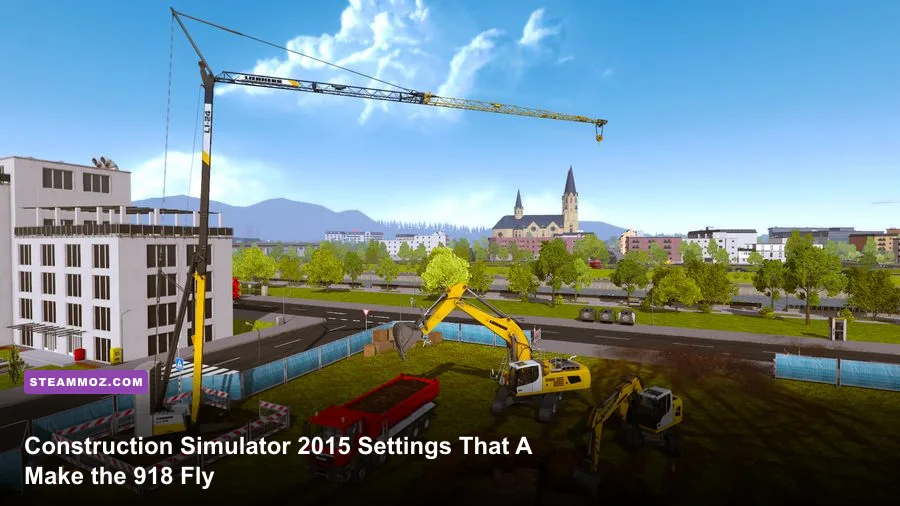 LIEBHERR A 918 excavator working on a construction site in Construction Simulator 2015