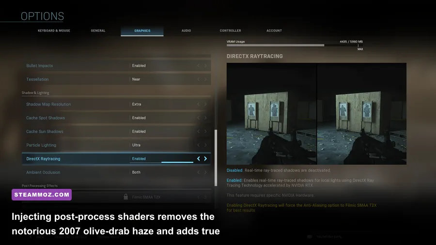 Split comparison showing vanilla washed out colors versus modded ReShade ambient occlusion