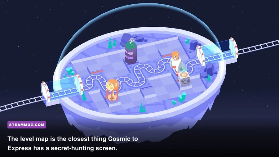 Cosmic Express level select map showing puzzle nodes across an alien planet