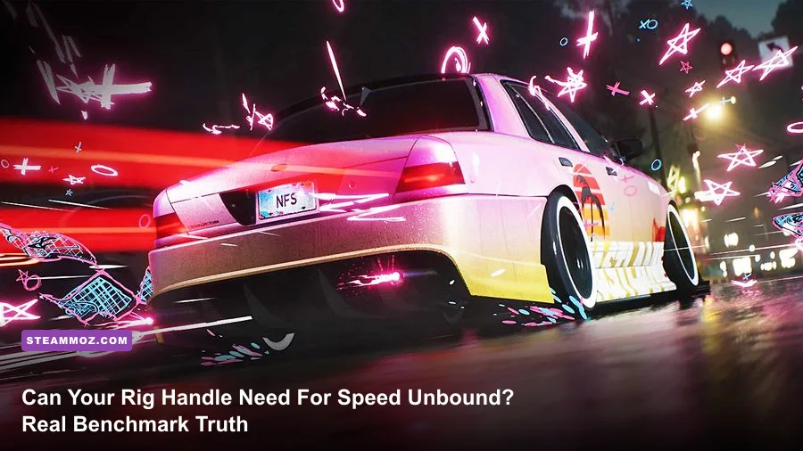 Need for Speed Unbound high speed drift showing stylized visual effects and neon cityscape