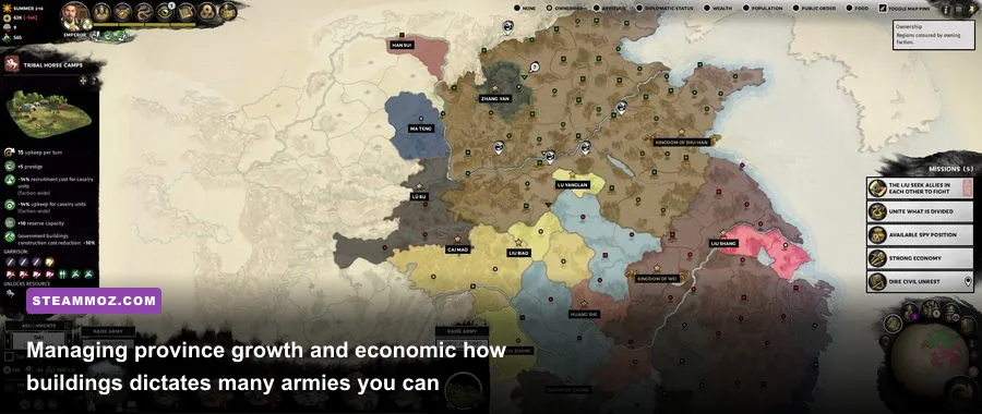 Settlement management and building tree interface on the Total War campaign map