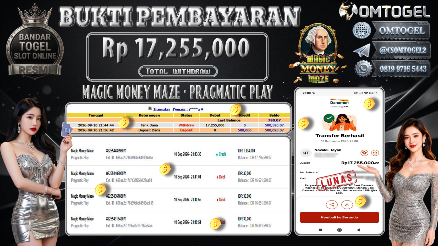 OMTOGEL JACKPOT PRAGMATIC PLAY MAGIC MONEY MAZE Rp.17,255,000,- DIBAYAR LUNAS