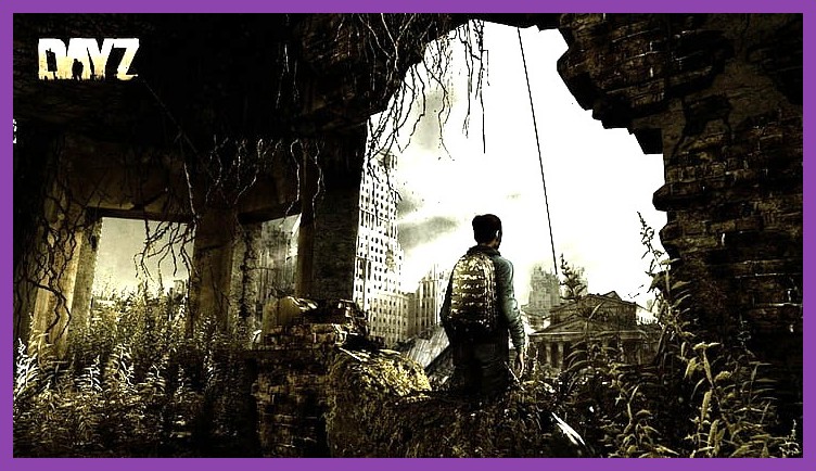 DayZ abandoned city ruins with a solo survivor scavenging supplies
