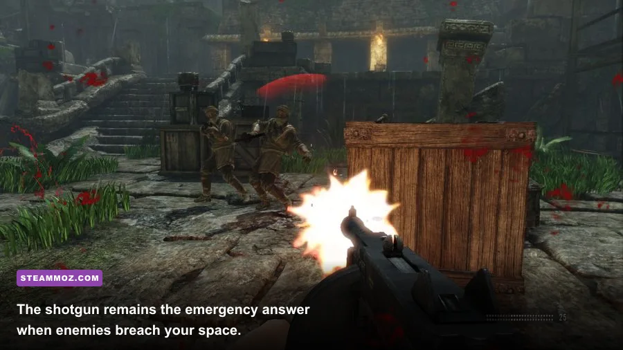 Deadfall Adventures shotgun combat against a close-range supernatural enemy