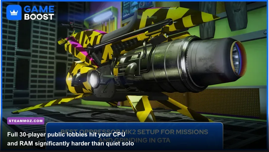A chaotic multiplayer battle in GTA Online with military jets, explosions, and smoke effects