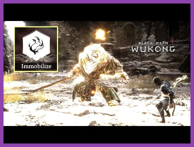 A boss enemy frozen in place by the Immobilize spell in Black Myth Wukong