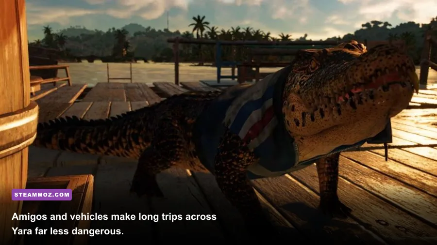 Far Cry 6 player using an Amigo beside a vehicle in Yara