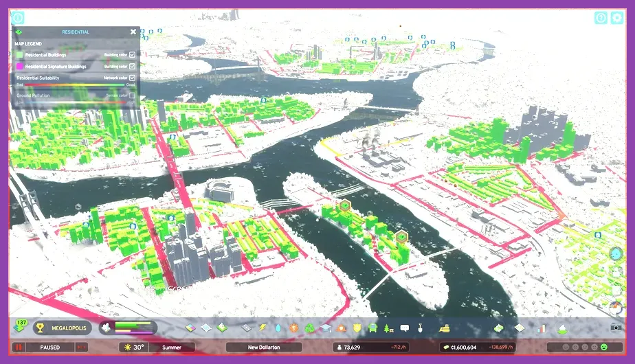 Cities Skylines 2 natural resources map showing fertile land, forests, ore, and oil