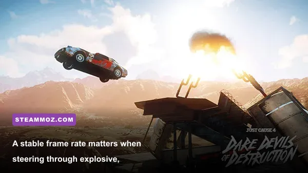 Just Cause 4 Dare Devils of Destruction PC gameplay during a high-speed vehicle battle