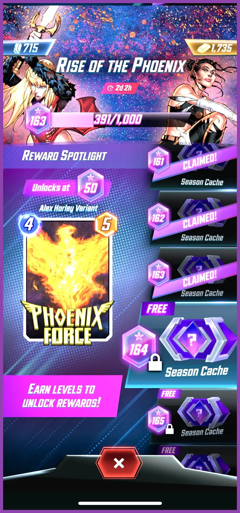 Marvel Snap season pass reward track interface