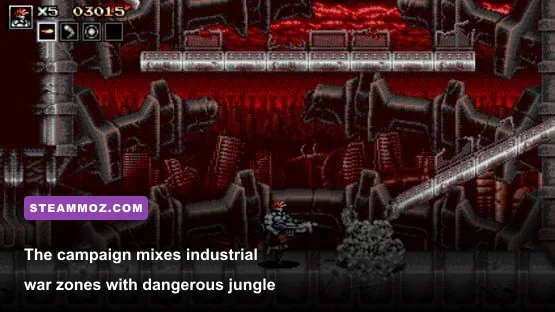 Blazing Chrome jungle stage filled with enemies and hazards