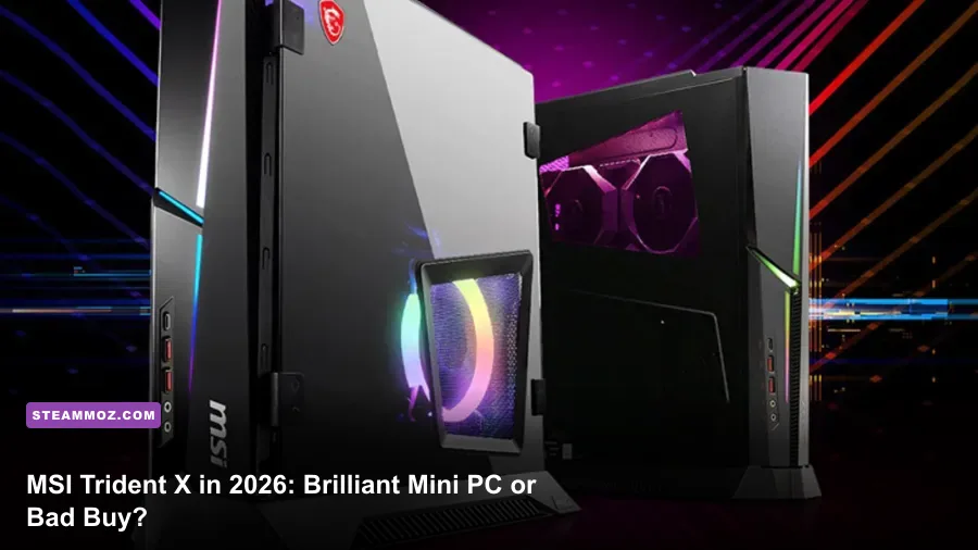 MSI MEG Trident X compact gaming desktop with RGB lighting and glass side panel