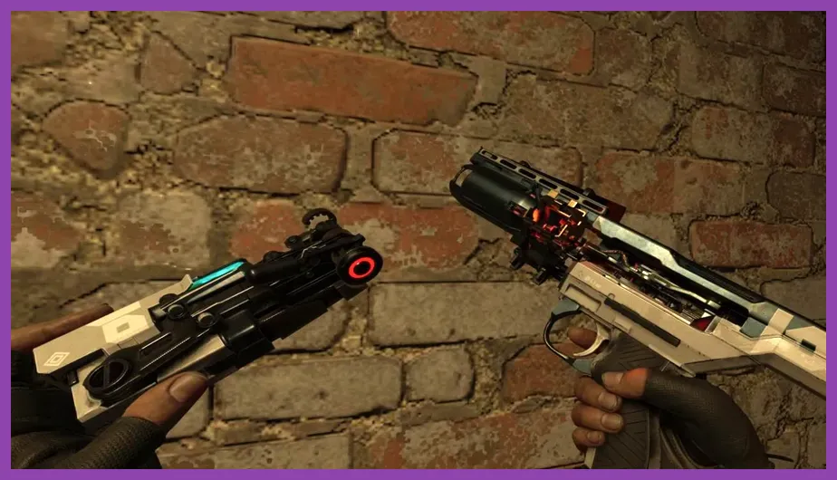 Half-Life Alyx pistol equipped with the Reflex Sight upgrade