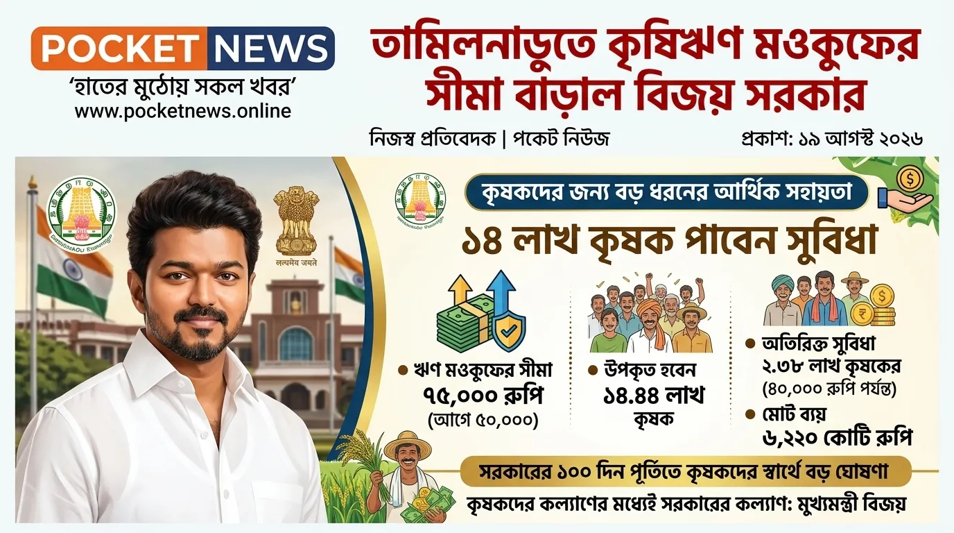 তামিলনাড়ুতে কৃষিঋণ মওকুফের সীমা বাড়াল বিজয় সরকার, উপকৃত হবেন আরও ২ লাখ ৩৮ হাজার কৃষক তামিলনাড়ুতে কৃষিঋণ মওকুফের সীমা বাড়াল বিজয় সরকার, উপকৃত হবেন আরও ২ লাখ ৩৮ হাজার কৃষক