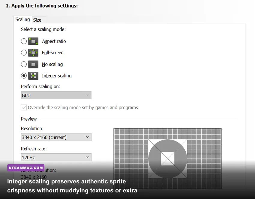 GPU driver integer scaling panel configuration for pixel art games