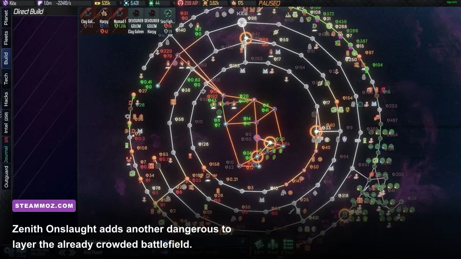 AI War 2 Zenith Onslaught Zenith ships confronting a large AI fleet