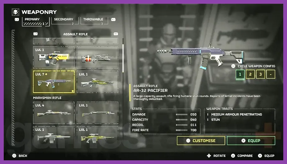Helldivers 2 Armory showing the Loadout tab with Skill Tree and Respec button highlighted