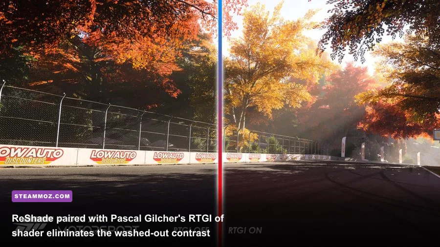 Side by side visual comparison showing upgraded ray tracing lighting and contrast in Forza 7
