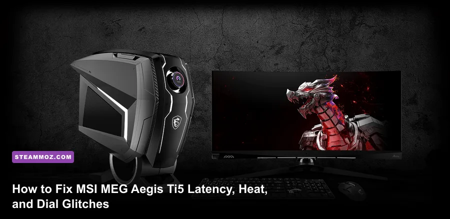 MSI MEG Aegis Ti5 flagship gaming desktop PC featuring its futuristic chassis and front OLED Gaming Dial