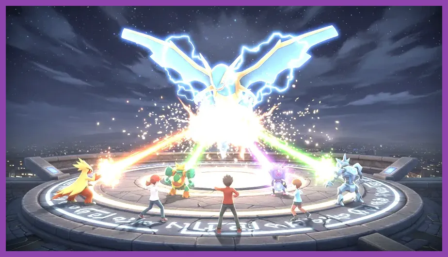 Group of trainers battling a raid boss in Pokemon GO