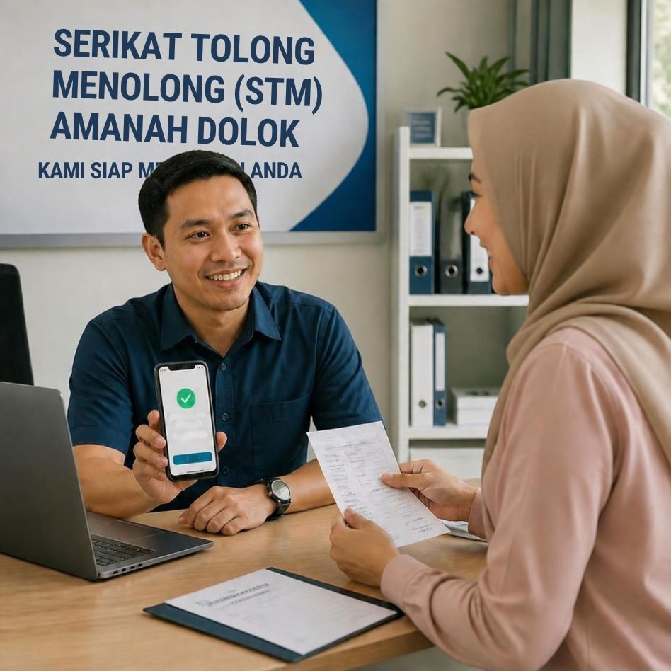Foto pengurus dan anggota melakukan pembayaran iuran di meja pelayanan STM
