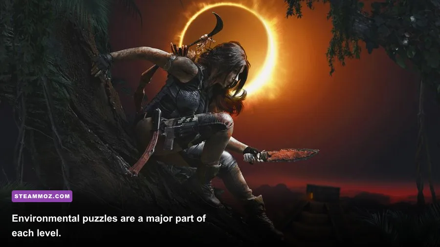 Lara Croft solving an environmental puzzle in Guardian of Light