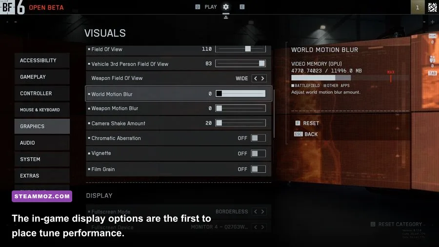 CARRION PC graphics settings showing fullscreen and VSync options