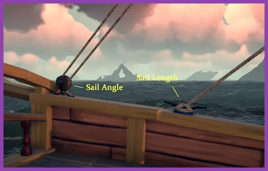 Sea of Thieves sloop sailing efficiently with correctly angled sails