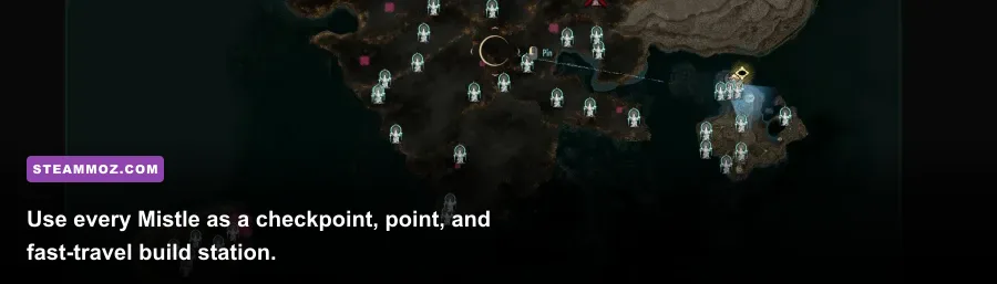 CODE VEIN Mistle checkpoint and map interface used for fast travel and leveling