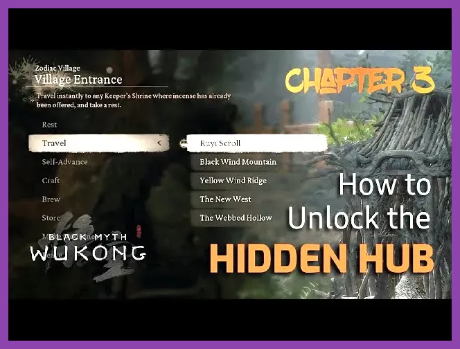 The Destined One standing inside the secret Zodiac Village hub in Black Myth Wukong