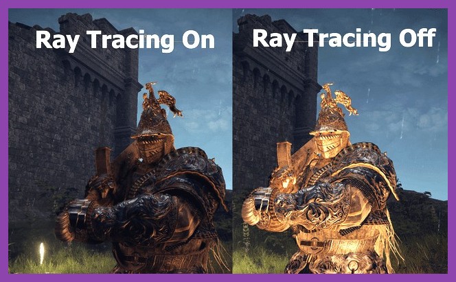 Comparison of ray tracing enabled and disabled in Elden Ring