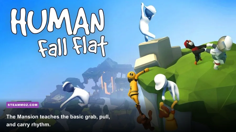 Human Fall Flat VR Mansion level with a lever and locked gate
