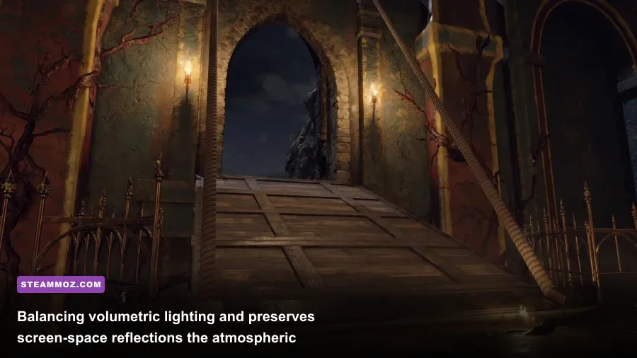 Gothic castle interior with dramatic lighting in Resident Evil 4 remake