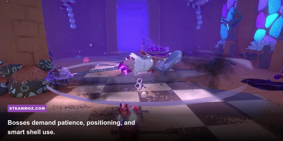 Kril battling the Duchess boss in Another Crab's Treasure