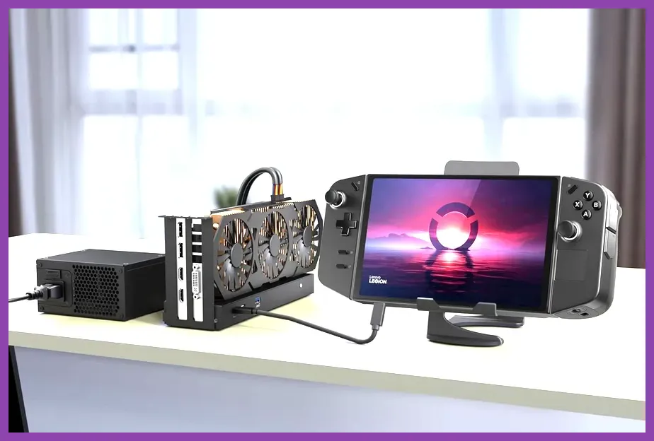 Lenovo Legion Go docked with external GPU enclosure