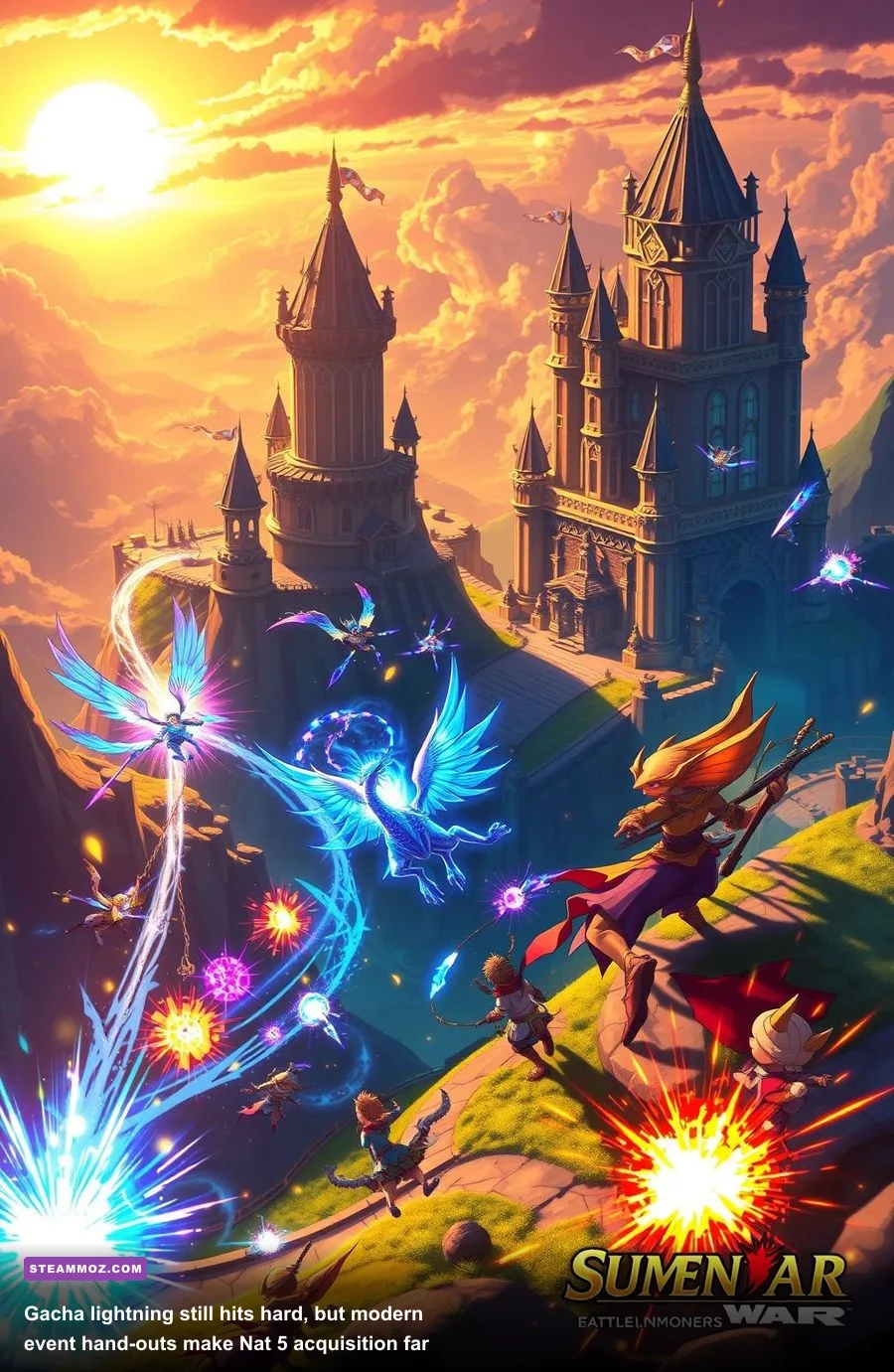 Summoners War summoning circle lighting up with a lightning spark animation