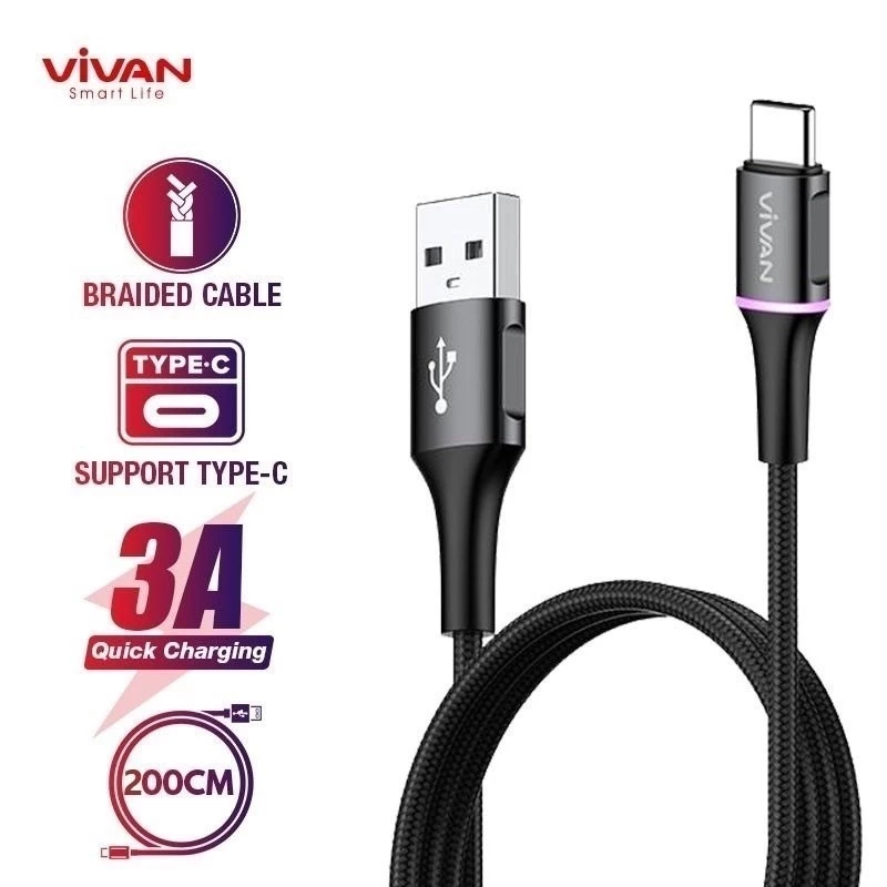 VIVAN VDC200 Kabel Data Type-C 3A Led Light Quick Charging