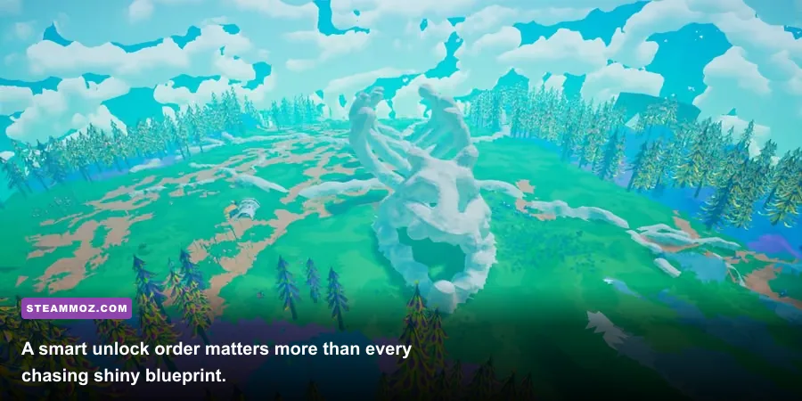 ASTRONEER starting base on Sylva with research and survival equipment