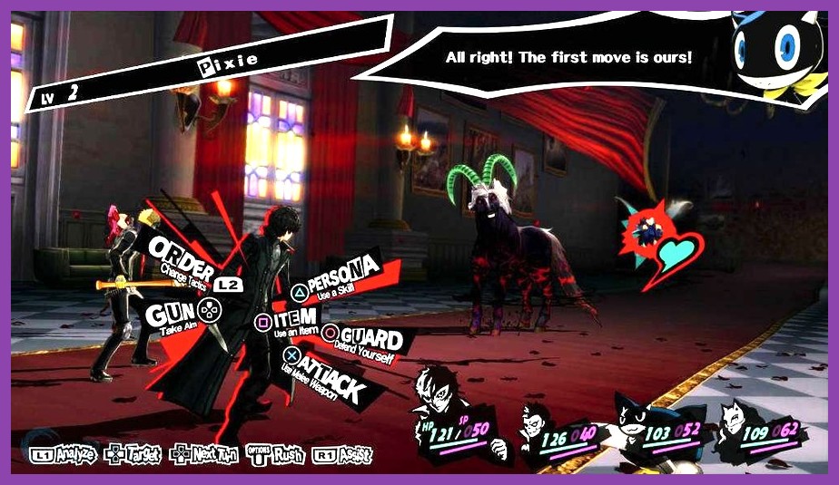 Persona 5 Royal stylish turn-based battle user interface