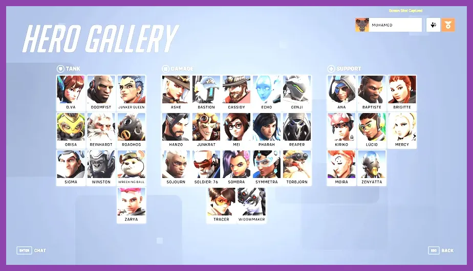 Overwatch 2 Hero Gallery showing playable characters