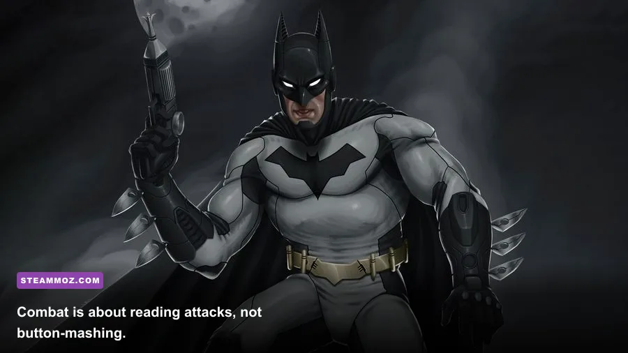 Batman performing a counter and evasive maneuver during FreeFlow combat in Arkham Knight