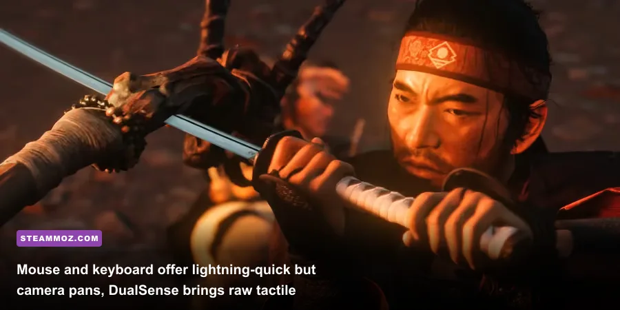 Jin Sakai parrying an enemy katana strike in close combat